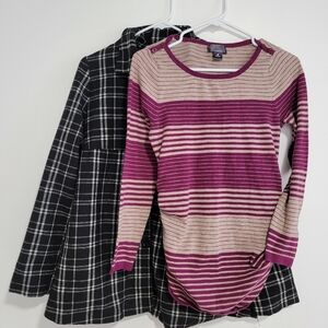 Oh Baby by Motherhood Black Plaid Coat and Pink Striped Top